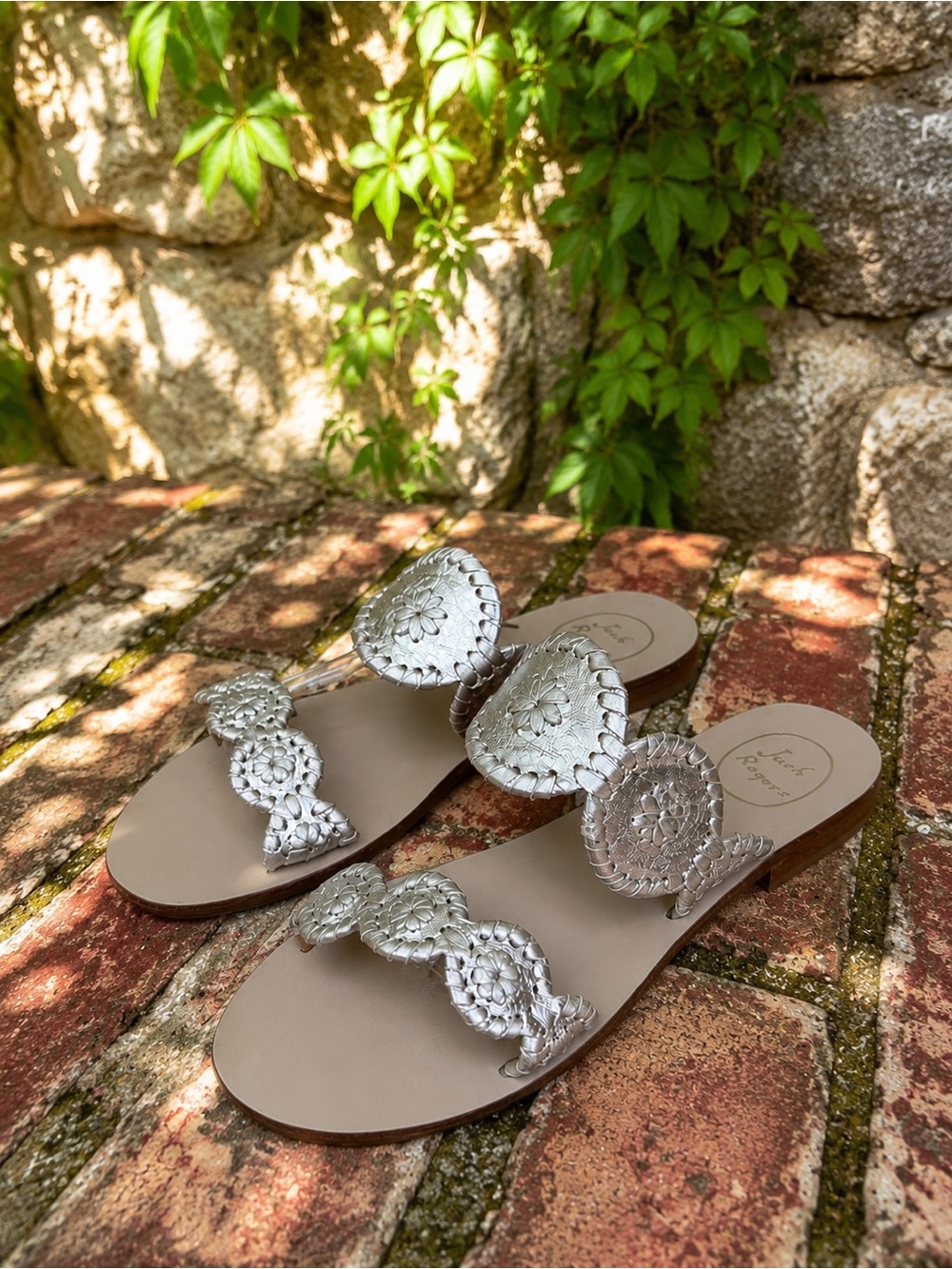 JACK ROGERS Resortwear Gold Metallic Whipstitch Leather Flat Sandals, 8.5